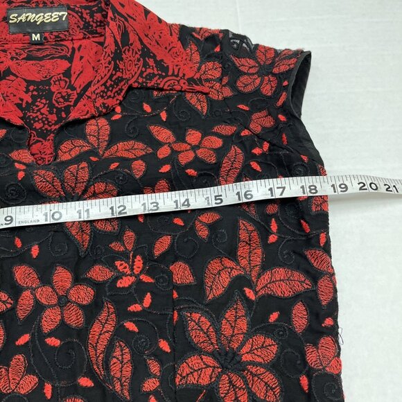 Maxi Dress Womens M Red Black Floral Mixed Media Embroidered Sheer Chiffon Boho - Picture 8 of 8